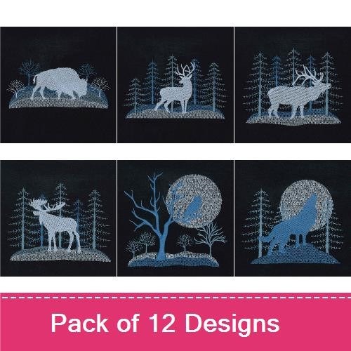 Bison, Deer & Moose Embroidery Bundle – Woodland Creatures (12 Designs)