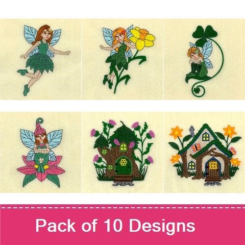 Fairy & Cottage Embroidery Designs Bundle – Whimsical Fairy, Flower Fairy, Mushroom Cottage & More (10 Designs)