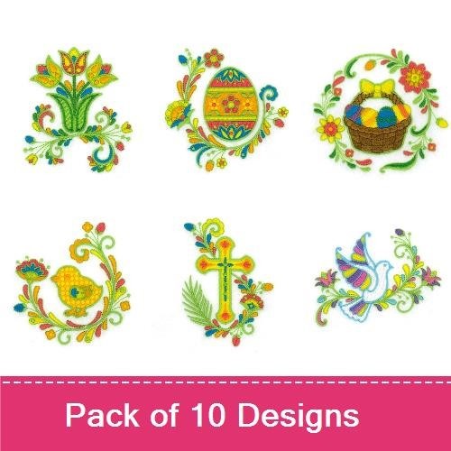 Spring Easter Embroidery Designs Bundle – Easter Cross, Easter Lily, Easter Egg & More (10 Designs)