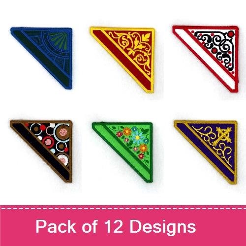 Applique Colorful Corner Embellishments Embroidery Bundle – Radiating Lines, Floral, Swirls & More (12 Designs)