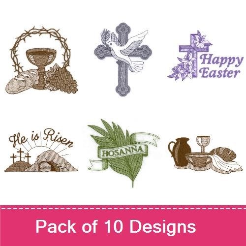 Easter and Communion Faith Embroidery Bundle – Dove with Cross, Open Bible, Easter Lily Arrangement & More (10 Designs)