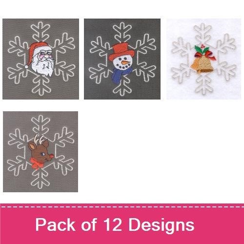Christmas Snowflakes Embroidery Designs Bundle – Gingerbread, Cardinal, Christmas Tree & More (12 Designs)