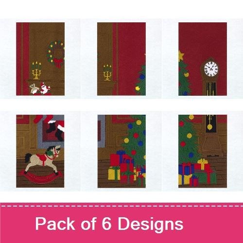 Christmas Hearth Embroidery Designs Bundle – Rocking Horse, Christmas Stocking, Holiday Wreath & More (6 Designs)