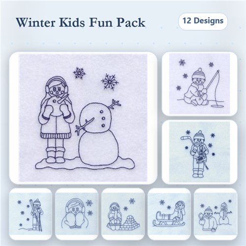 Winter Kids Bluework Design Pack