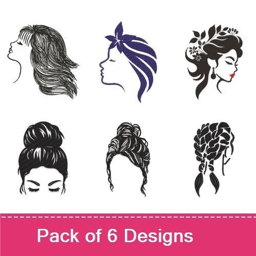 Elegant Female Silhouettes Embroidery Bundle – Floral Silhouette, Side Profile, Long Hair & More (6 Designs)