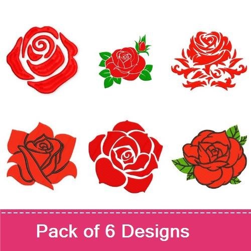 Redwork Red Roses Embroidery Designs Bundle – Single Rose, Rose Bud, Red Rose Swirl & More (6 Designs)