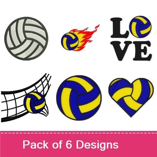 Volleyball Embroidery Designs Bundle – Flaming Volleyball, Heart Volleyball, Volleyball with Love & More (6 Designs)