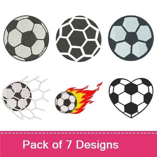 Soccer Ball Embroidery Designs Bundle – Black & White, Flames, Heart & More (7 Designs)