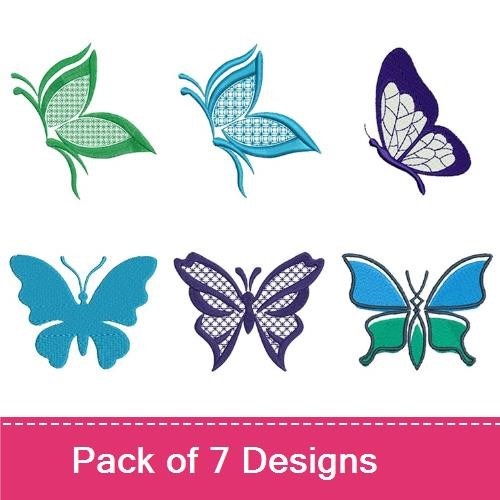 Colorful Butterflies Embroidery Designs Bundle – Blue Butterfly with Patterns, Teal Butterfly, Purple Butterfly & More (7 Designs)