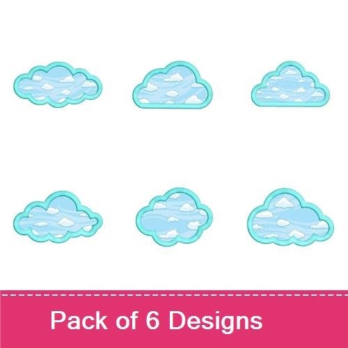 Cloud Embroidery Designs Bundle – Fluffy Cloud, Puffy Cloud, Curvy Cloud & More (6 Designs)