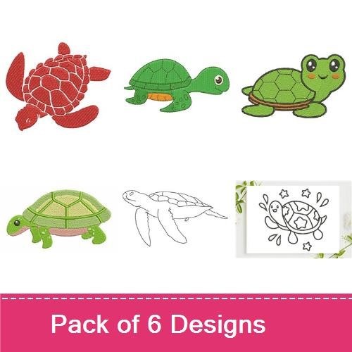 Cute Turtle Embroidery Bundle – Green Turtle, Red Sea Turtle, Cute Frog Turtle & More (6 Designs)