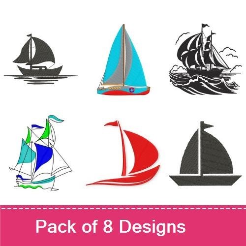 Sailboat Embroidery Bundle – Colorful and Distinctive Sailboat Designs (8 Designs)