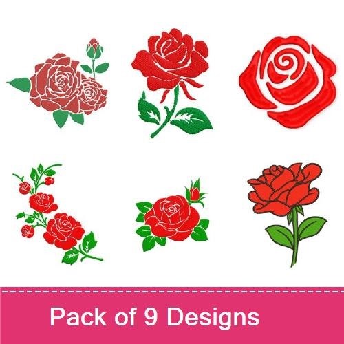 Redwork Elegant Rose Embroidery Designs Bundle – Large Red Rose, Red Rose Bouquet, Detailed Red Rose & More (9 Designs)