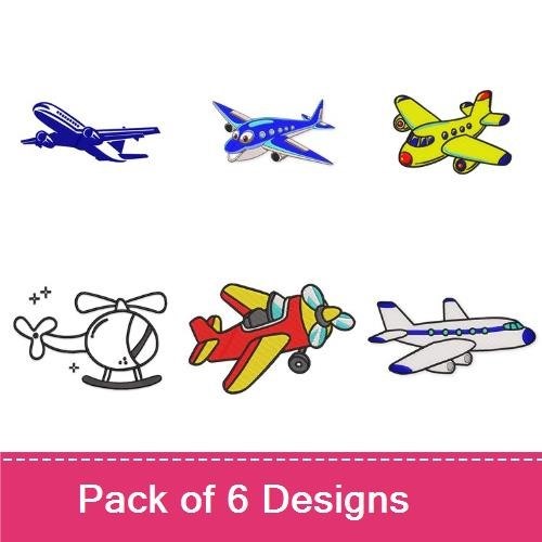 Cute Airplanes Embroidery Designs Bundle – Cartoon Airplane with Eyes, Blue Airplane, Helicopter & More (6 Designs)