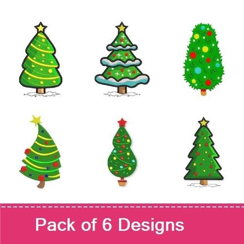 Christmas Tree Embroidery Bundle – Cartoon, Green, Decorated & More (6 Designs)