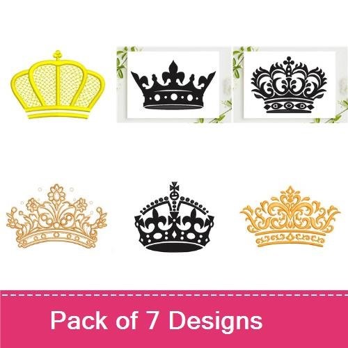 Elegant Crown Embroidery Designs Bundle – Intricate Black Crown, Golden Crown with Jewels, & More (7 Designs)