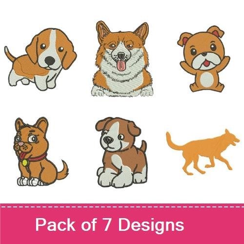 Beagle, Corgi & Bulldog Embroidery Bundle – Puppy Designs (7 Designs)