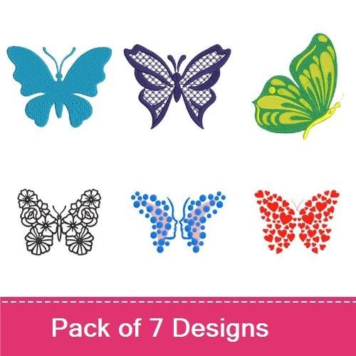 Colorful Butterfly Embroidery Designs Bundle – Blue, Green, Black and White & More (7 Designs)