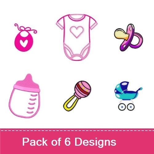 Baby Essentials Embroidery Bundle – Baby Onesie with Heart, Easter Egg, Pacifier & More (6 Designs)