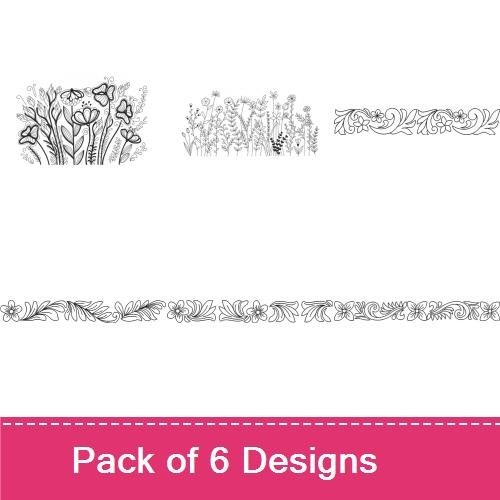 Redwork Elegant Floral Embroidery Designs Bundle – Floral Border 1, Tulip Outline, Leafy Vine & More (6 Designs)