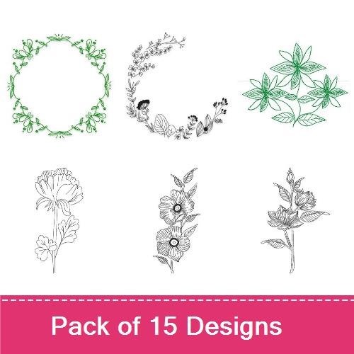 Floral Embroidery Designs Bundle – Floral Wreath, Flower Arrangement & More (15 Designs)