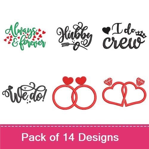 Wedding Theme Embroidery Designs Bundle – Always & Forever, Bride, Hubby & More (14 Designs)