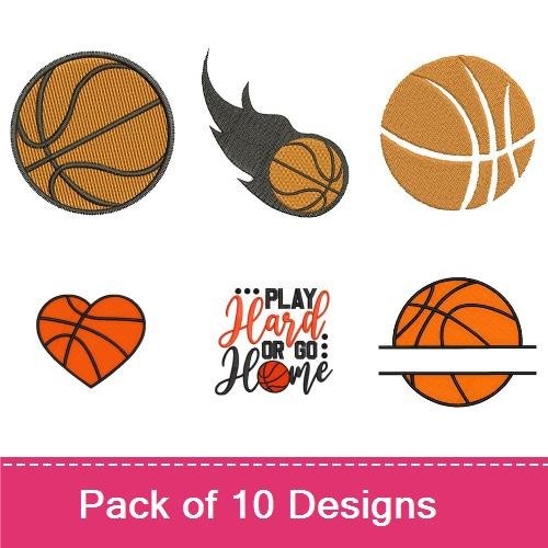Basketball Embroidery Designs Bundle – Basketball Hoop, Basketball with Flames, Basketball Splash & More (10 Designs)