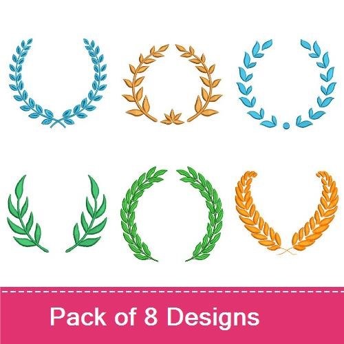 Elegant Laurel Wreaths Embroidery Bundle – Blue, Golden, Green & More (8 Designs)