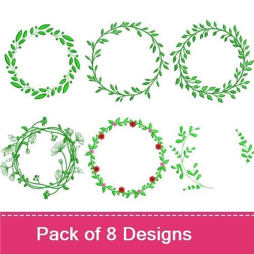 Greenery Wreaths Embroidery Bundle – Greenery Wreath with Leaves, Circular Greenery Wreath & More (8 Designs)