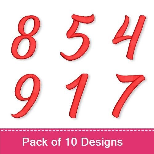 Red Script Numbers Embroidery Designs Bundle – Elegant Numeric Flourishes & More (10 Designs)
