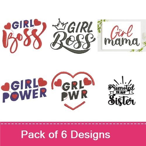 Girl Power Embroidery Designs Bundle – Girl Boss with Hearts, GRL PWR, Girl Boss with Crown & More (6 Designs)