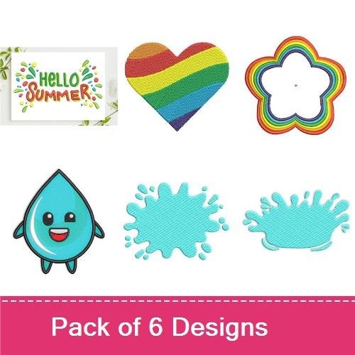Summer Embroidery Bundle – Hello Summer, Rainbow Heart, Colorful Flower & More (6 Designs)