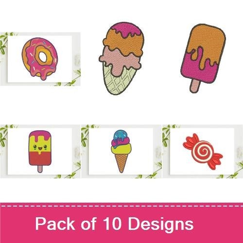 Birthday Treats Embroidery Designs Bundle – Birthday Cake, Cupcake, Donut, Ice Cream Cone & More (10 Designs)
