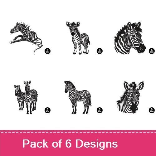 Zebra Embroidery Designs Bundle – Standing Zebra, Zebra Profile, Zebra Close-Up & More (6 Designs)