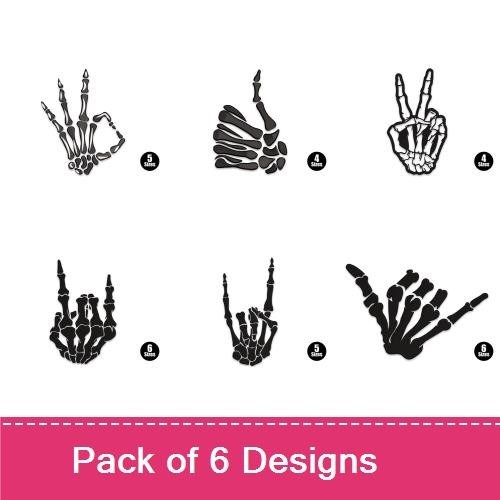 Skeleton Hand Gestures Embroidery Designs Bundle – Peace Sign, Finger Heart, Thumbs Up & More (6 Designs)