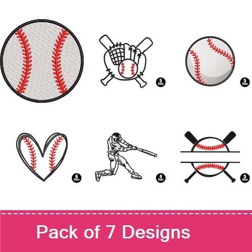 Baseball Embroidery Bundle – Baseball, Baseball Heart, Baseball Player & More (7 Designs)