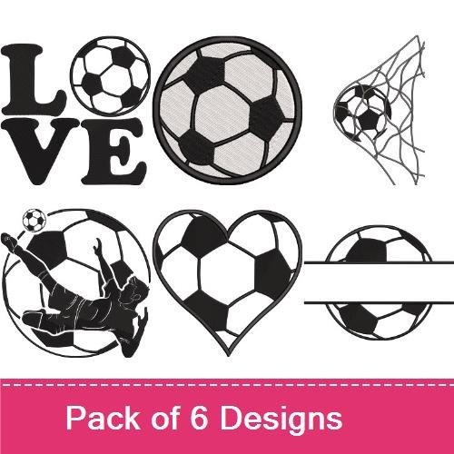 Soccer Love Embroidery Designs Bundle – Soccer Ball, Soccer Net, Heart & More (6 Designs)