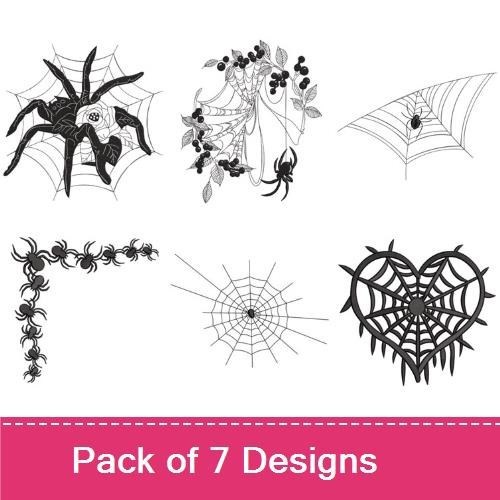 Spooky Spider Embroidery Designs Bundle – Skull Spider, Orbweaver Spider, Intricate Web & More (7 Designs)