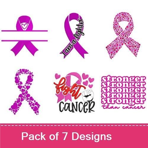 Breast Cancer Awareness Embroidery Designs Bundle – Pink Ribbon, Fight Cancer, Stronger Text & More (7 Designs)