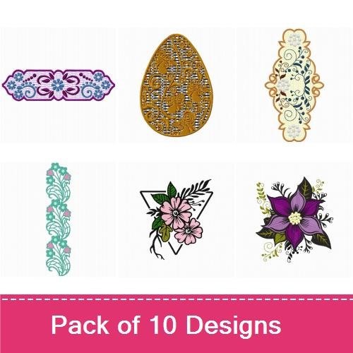 Floral and Lace Embroidery Bundle – Floral Triangle, Flower Bouquet, Lace Egg & More (10 Designs)