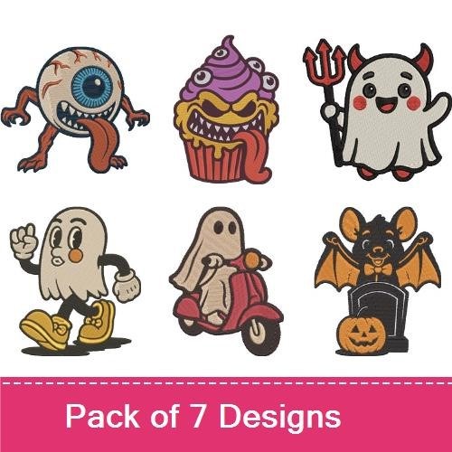 Monster, Ghost & Cupcake Embroidery Bundle – Halloween Fun (7 Designs)