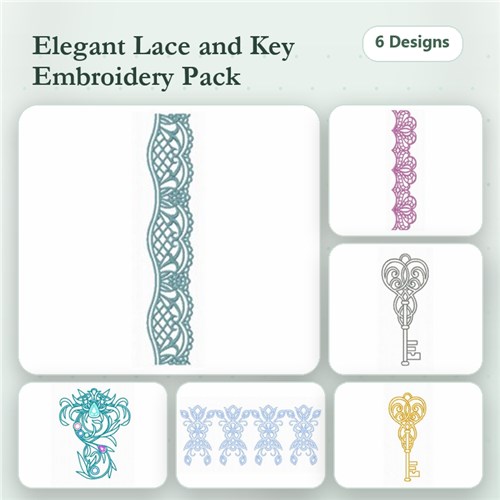 FSL Lace & Key Embroidery Designs Bundle – Lace Border, Floral Lace, Ornamental Lace & More (6 Designs)
