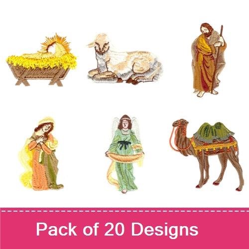 Nativity Scene Embroidery Designs Bundle – Baby Jesus, Mary, Joseph, Angel & More (20 Designs)
