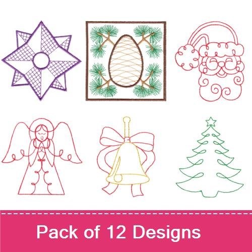 Redwork Classic Christmas Embroidery Bundle – Angel, Santa, Christmas Bell & More (12 Designs)