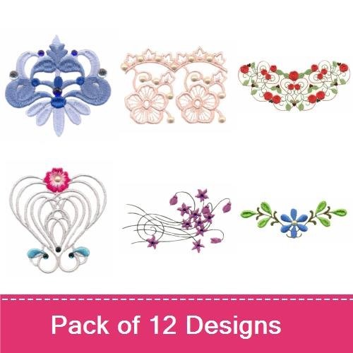 Floral Embroidery Designs Bundle – Blue Floral, Red Flower, Ornamental Floral & More (12 Designs)