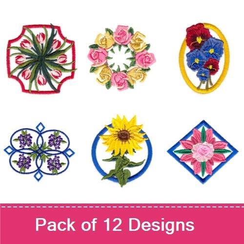 Floral Medallion Embroidery Designs Bundle – Tulips, Roses, Sunflowers & More (12 Designs)