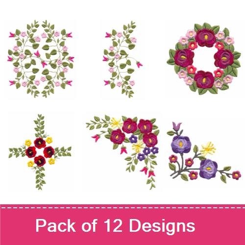 Floral Embroidery Bundle – Wreath, Bouquet, Floral Cross & More (12 Designs)