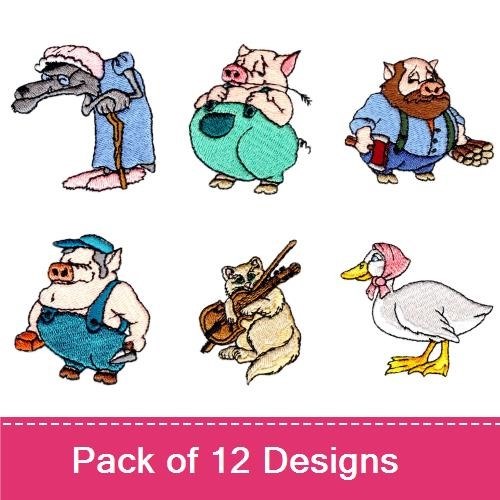 Nursery Rhyme Characters Embroidery Designs Bundle – Frog Prince, Humpty Dumpty, Little Bo Peep & More (12 Designs)