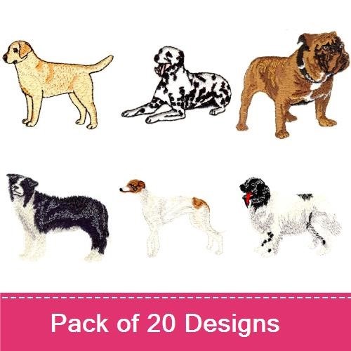 Dog Breed Embroidery Bundle – Labrador, Dalmatian & Bulldog (20 Designs)