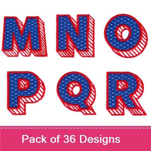 Applique Retro Alphabet Embroidery Bundle – Letter A, Letter B, Letter C & More (36 Designs)